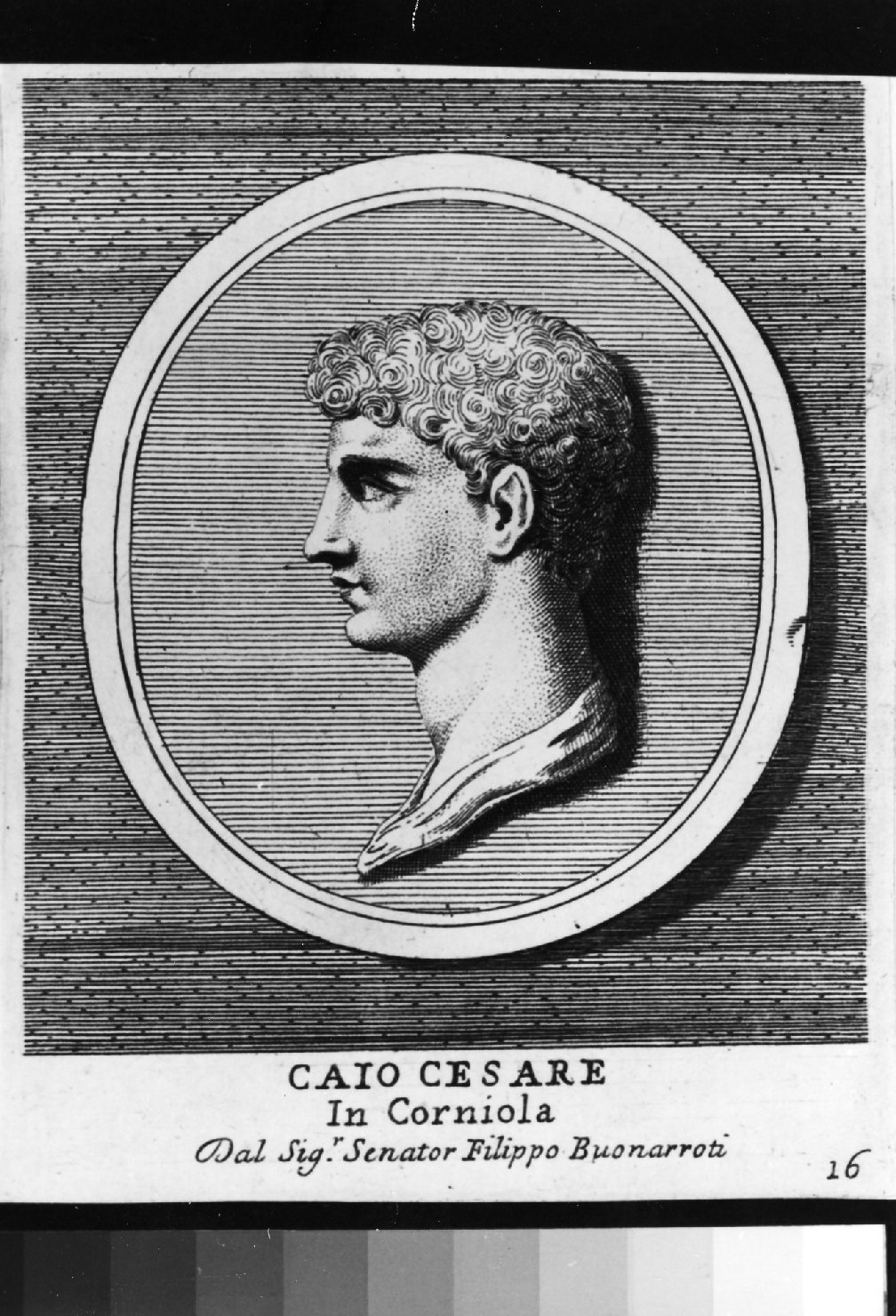 gemma antica in corniola con ritratto di Caio Cesare, ritratto d'uomo di profilo (stampa smarginata) di Aquila Francesco Faraone (sec. XVIII)