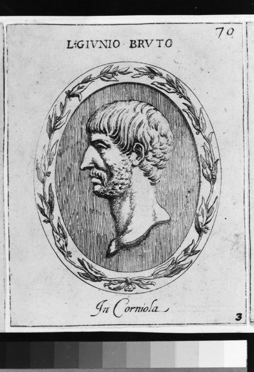 gemma antica di corniola con ritratto di Lucio Giunio Bruto, ritratto d'uomo di profilo (stampa smarginata) di Galestruzzi Giovan Battista (sec. XVII)