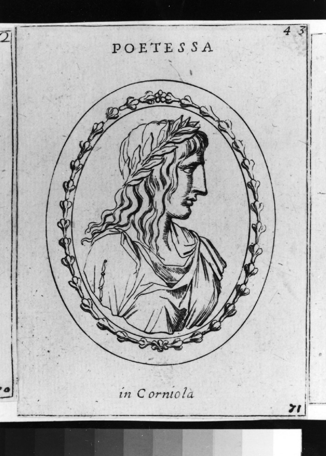 gemma antica con ritratto di una poetessa, ritratto di donna (stampa smarginata) di Galestruzzi Giovan Battista (sec. XVII)