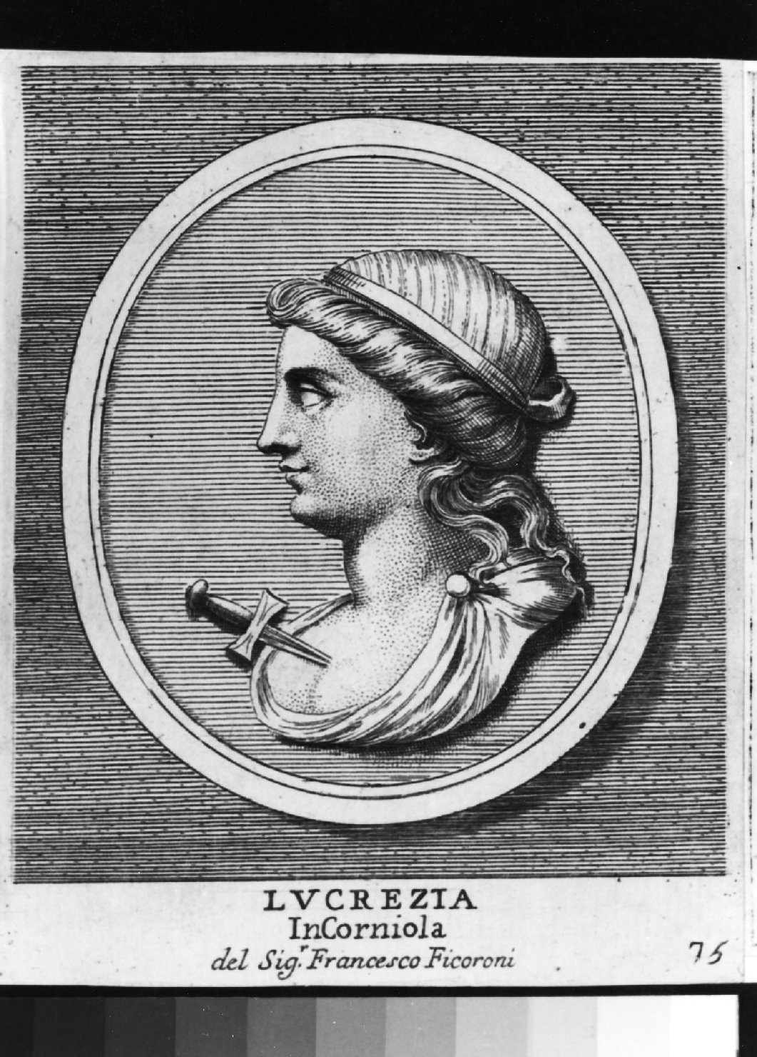 gemma antica con ritratto di Lucrezia, ritratto di donna (stampa smarginata) di Aquila Francesco Faraone (sec. XVIII)