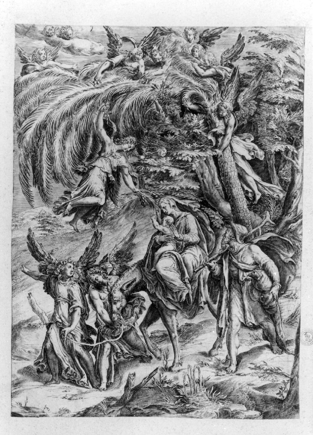 fuga in Egitto (stampa smarginata) di Alberti Cherubino (sec. XVI)