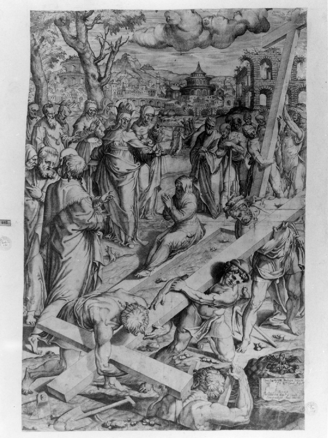 elevazione della croce (stampa smarginata) di Cavalieri Giovanni Battista de, Agresti Livio (sec. XVII)