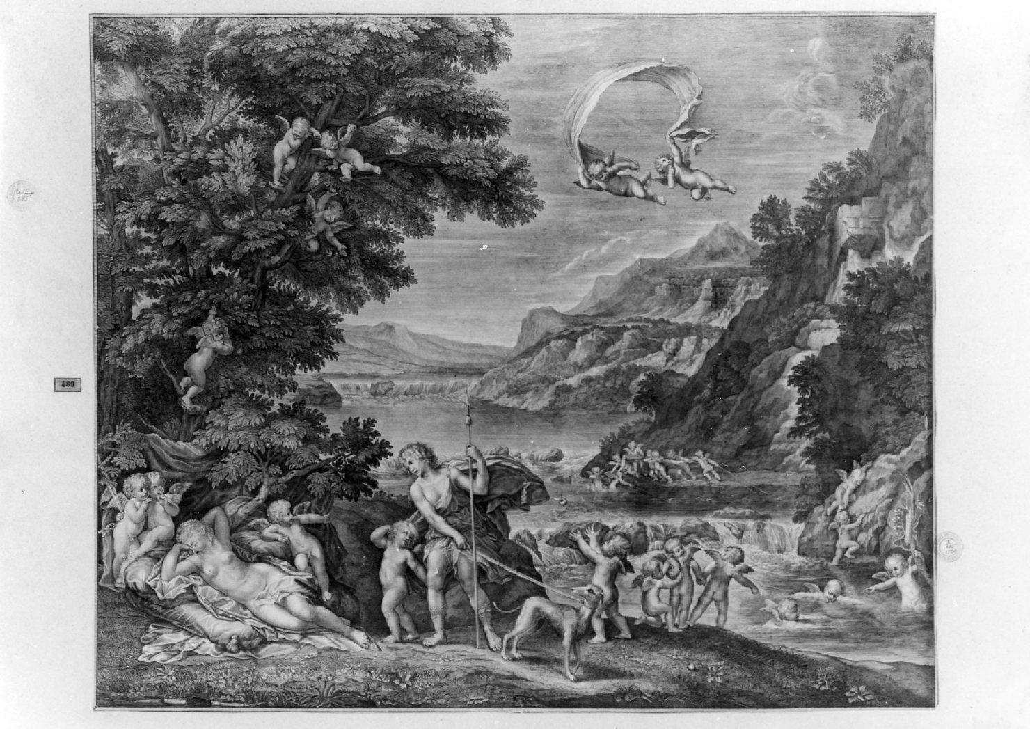 Venere e Adone (stampa smarginata, serie) di Baudet Etienne, Albani Francesco detto Albani (secc. XVII/ XVIII)