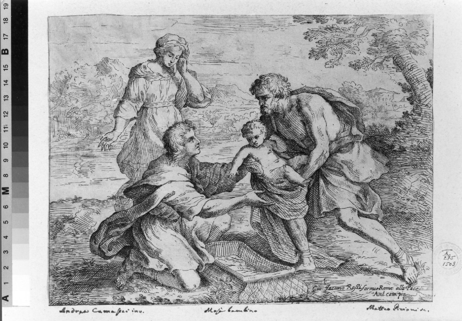 ritrovamento di Mosè (stampa smarginata) di Camassei Andrea, Piccioni Matteo (sec. XVII)
