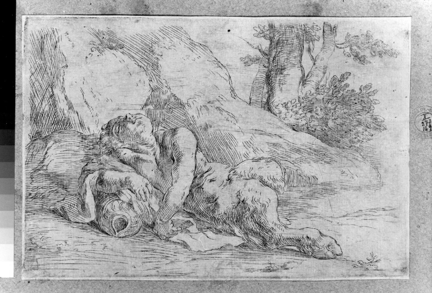 satiro dormiente (stampa smarginata) - ambito italiano (secc. XVI/ XVII)