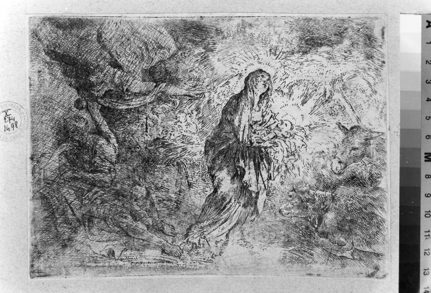 sogno di San Giuseppe (stampa) di Rembrandt Harmenszzoon van Rijn (scuola) - ambito fiammingo (sec. XVII)