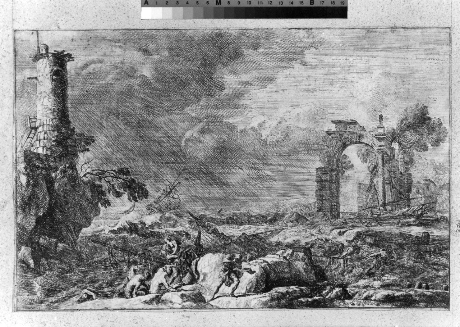 naufragio (stampa smarginata) - ambito italiano (seconda metà sec. XVII)