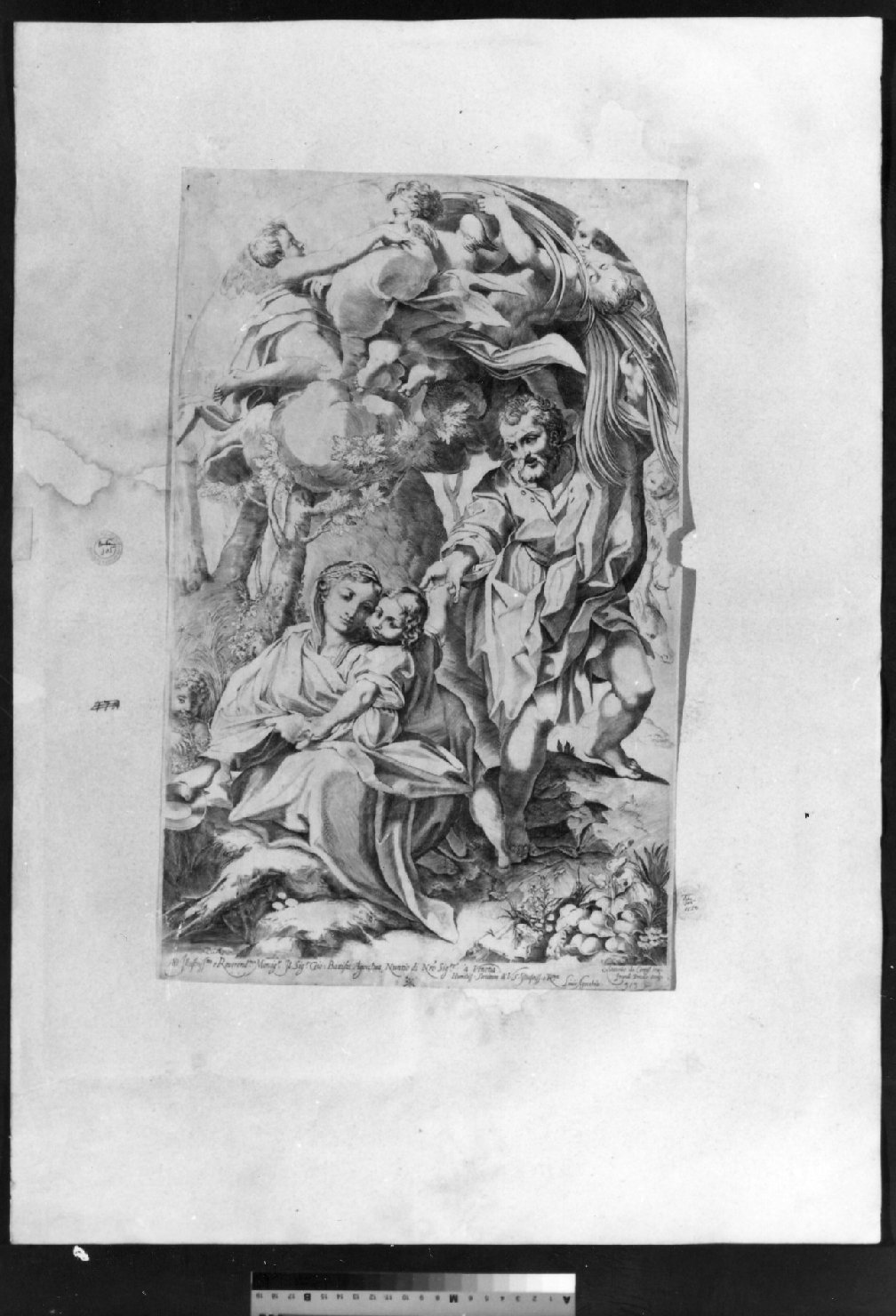 riposo nella fuga in Egitto (stampa smarginata) di Brizio Francesco, Correggio (fine/inizio secc. XVI/ XVII)