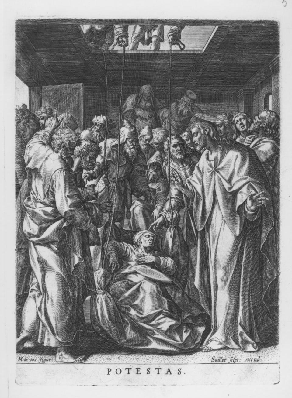 resurrezione di Lazzaro (stampa, elemento d'insieme) di Vos Marten de, Sadeler Johannes (sec. XVI)