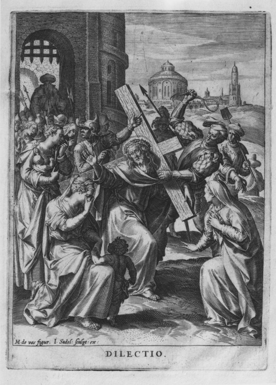 Cristo consola le pie donne (stampa, elemento d'insieme) di Vos Marten de, Sadeler Johannes (sec. XVI)