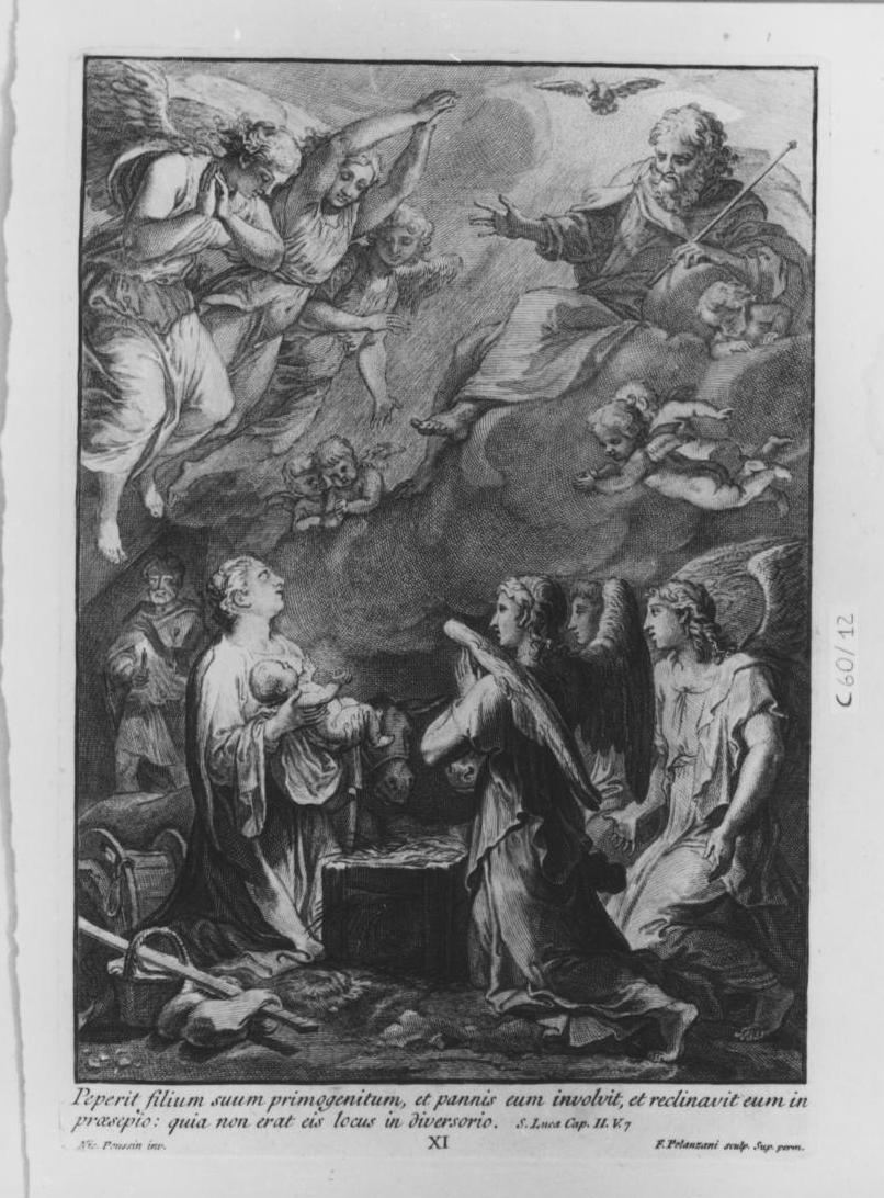 natività di Gesù (stampa, elemento d'insieme) di Poussin Nicolas, Polanzani Francesco (sec. XVIII)