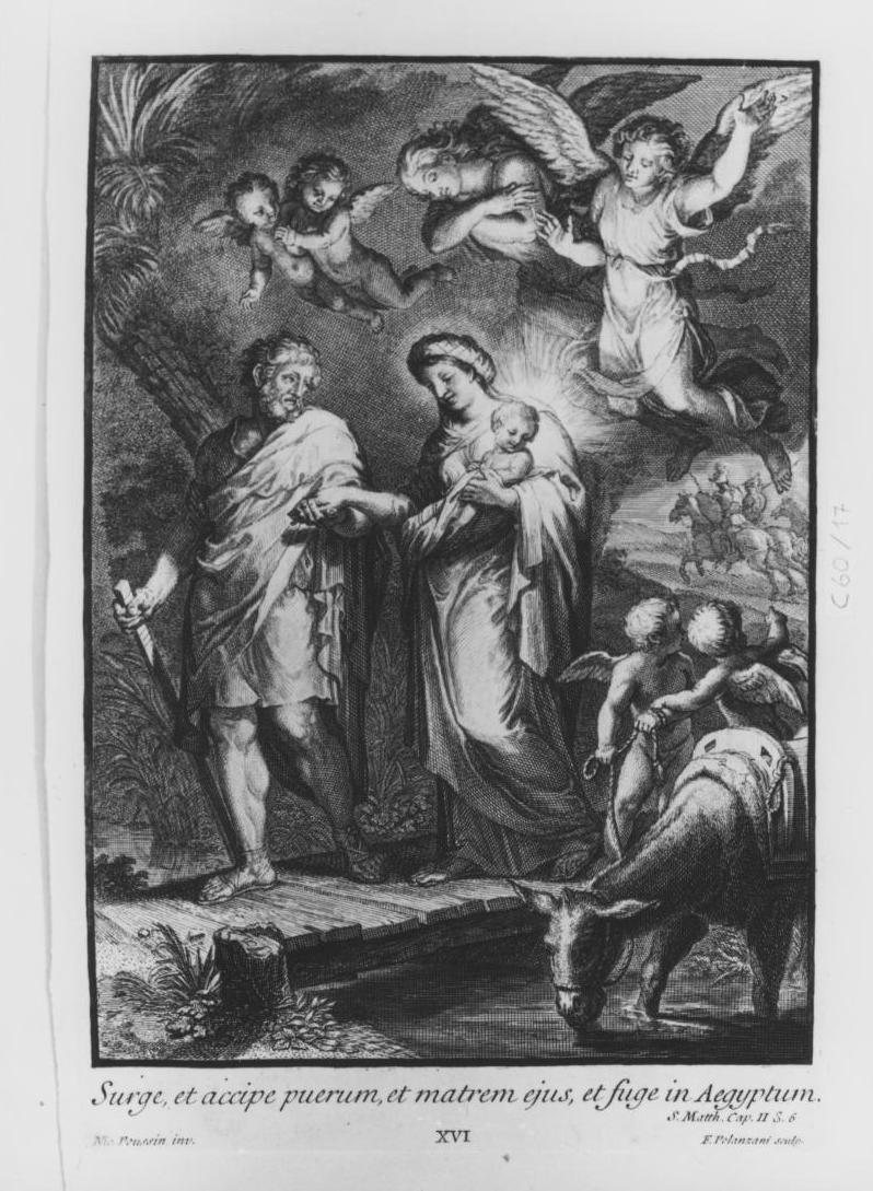 fuga in Egitto (stampa, elemento d'insieme) di Poussin Nicolas, Polanzani Francesco (sec. XVIII)