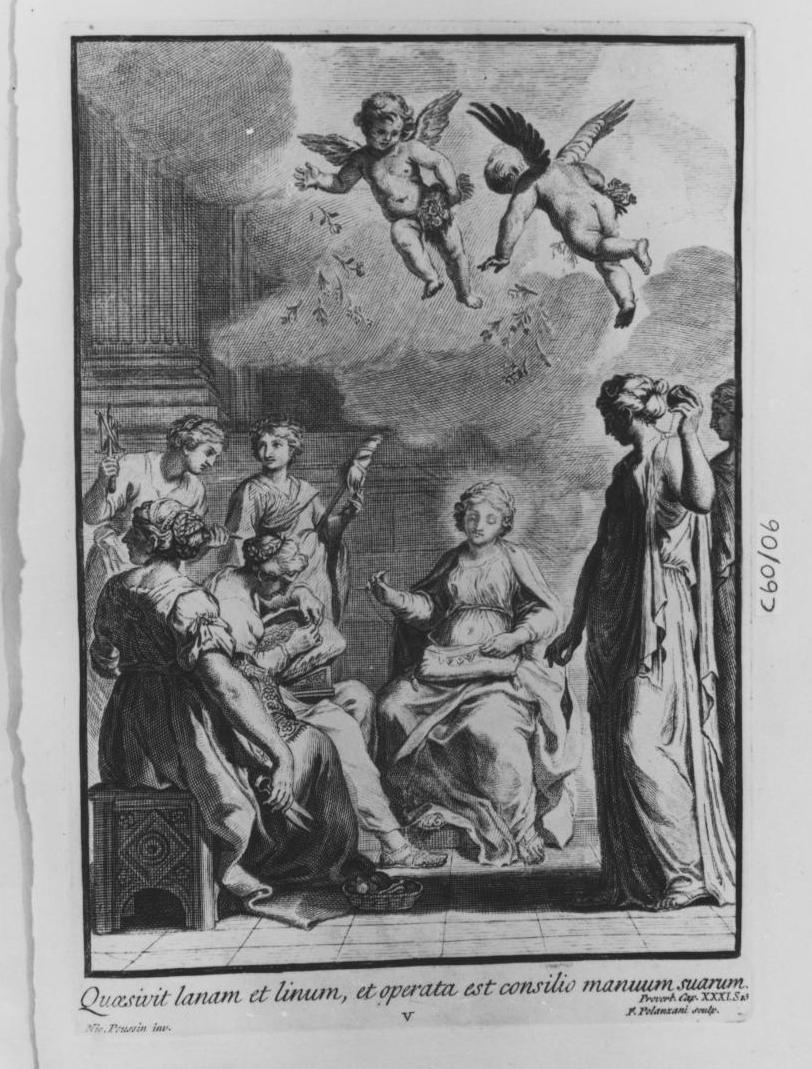 educazione di Maria Vergine (stampa, elemento d'insieme) di Poussin Nicolas, Polanzani Francesco (sec. XVIII)