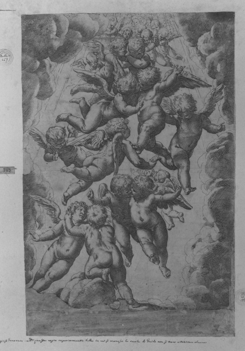 gloria d'angeli (stampa smarginata) di Reni Guido (scuola), Cambiaso Luca (sec. XVII)
