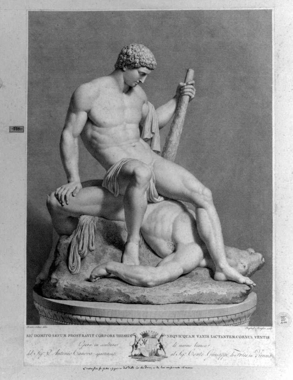 Teseo uccide il minotauro (stampa) di Canova Antonio, Salesa Bonaventura, Morghen Raffaello (sec. XVIII)