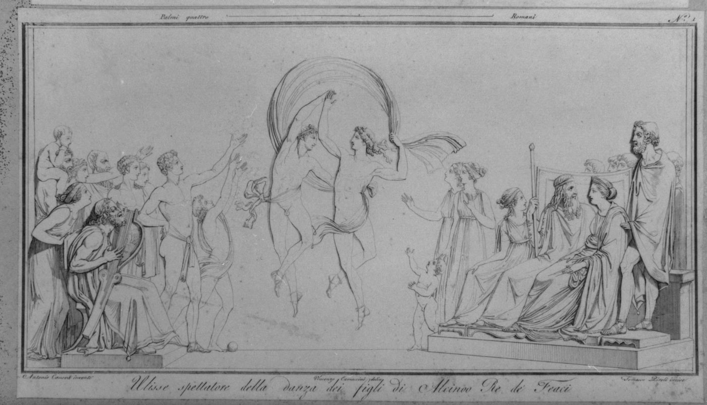 Ulisse nel palazzo di Alcinoo (stampa smarginata, serie) di Piroli Tommaso, Canova Antonio, Camuccini Vincenzo (sec. XVIII)