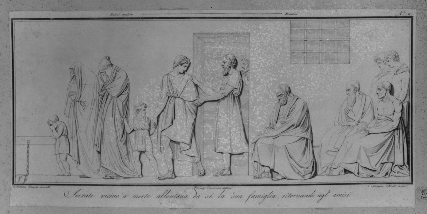 Socrate congeda la famiglia (stampa smarginata, serie) di Piroli Tommaso, Canova Antonio, Camuccini Vincenzo (sec. XVIII)