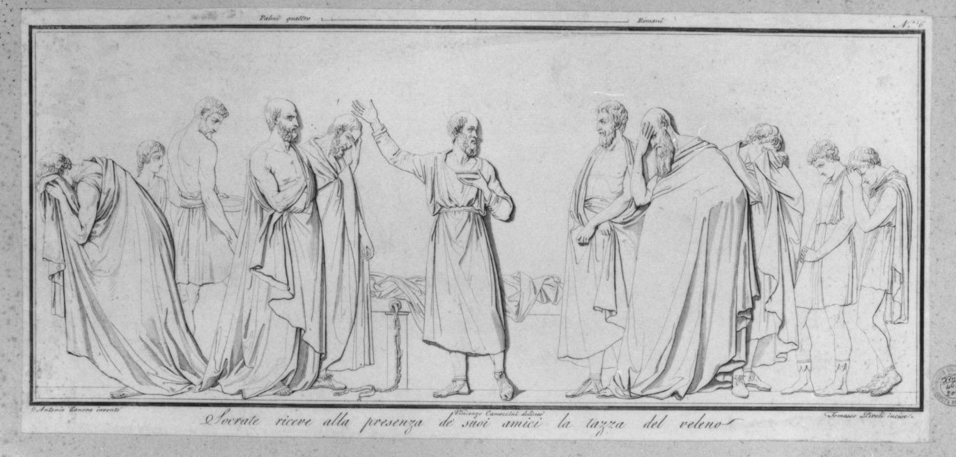 Socrate beve la cicuta (stampa smarginata, serie) di Piroli Tommaso, Canova Antonio, Camuccini Vincenzo (sec. XVIII)