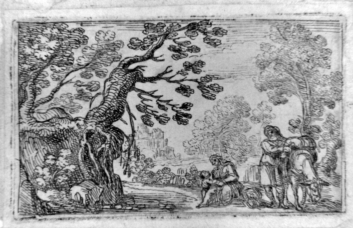 paesaggio con la fuga in Egitto (stampa) di Cantagallina Remigio (sec. XVII)