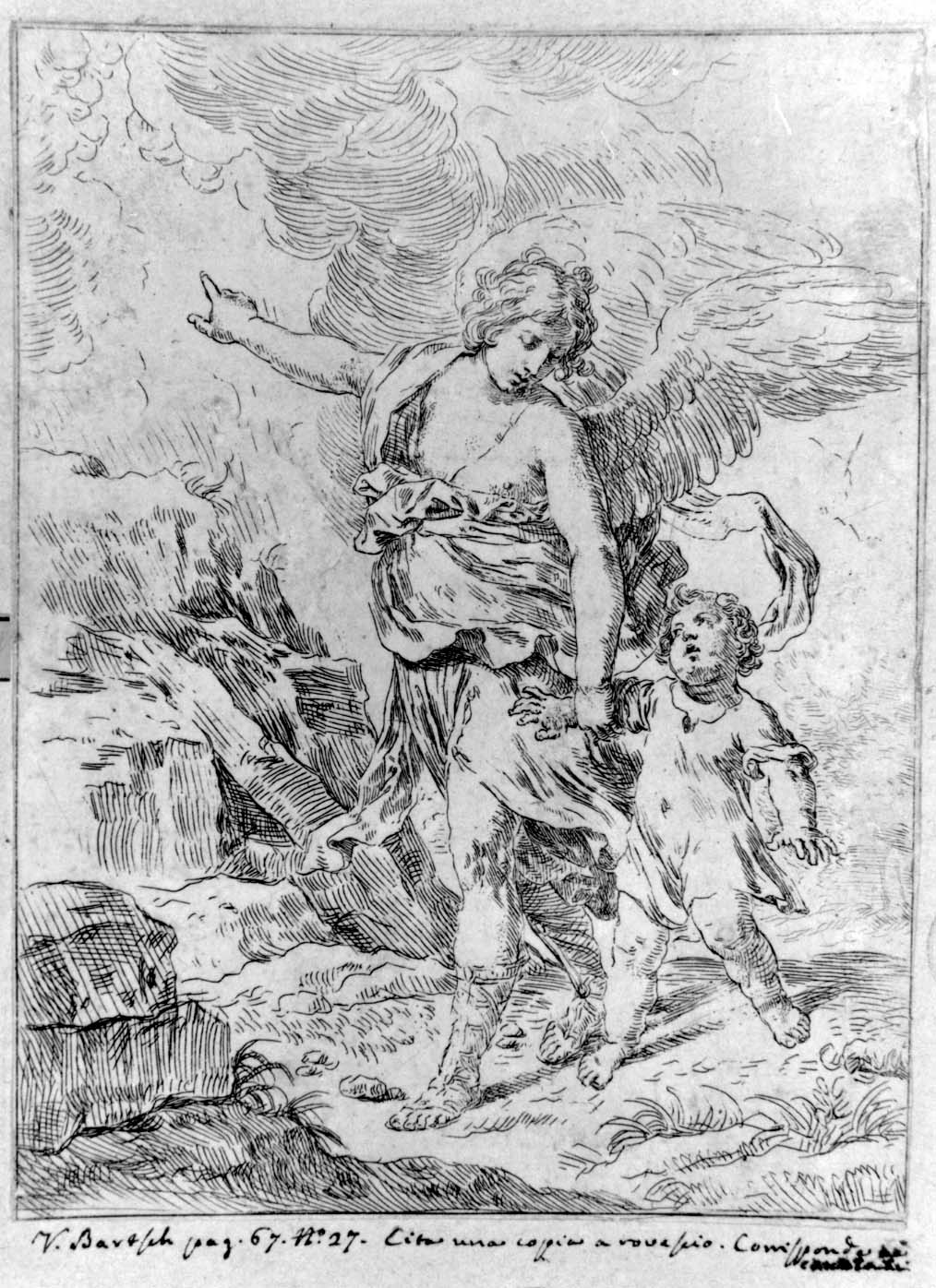 angelo custode (stampa smarginata) di Cantarini Simone detto Pesarese (sec. XVII)