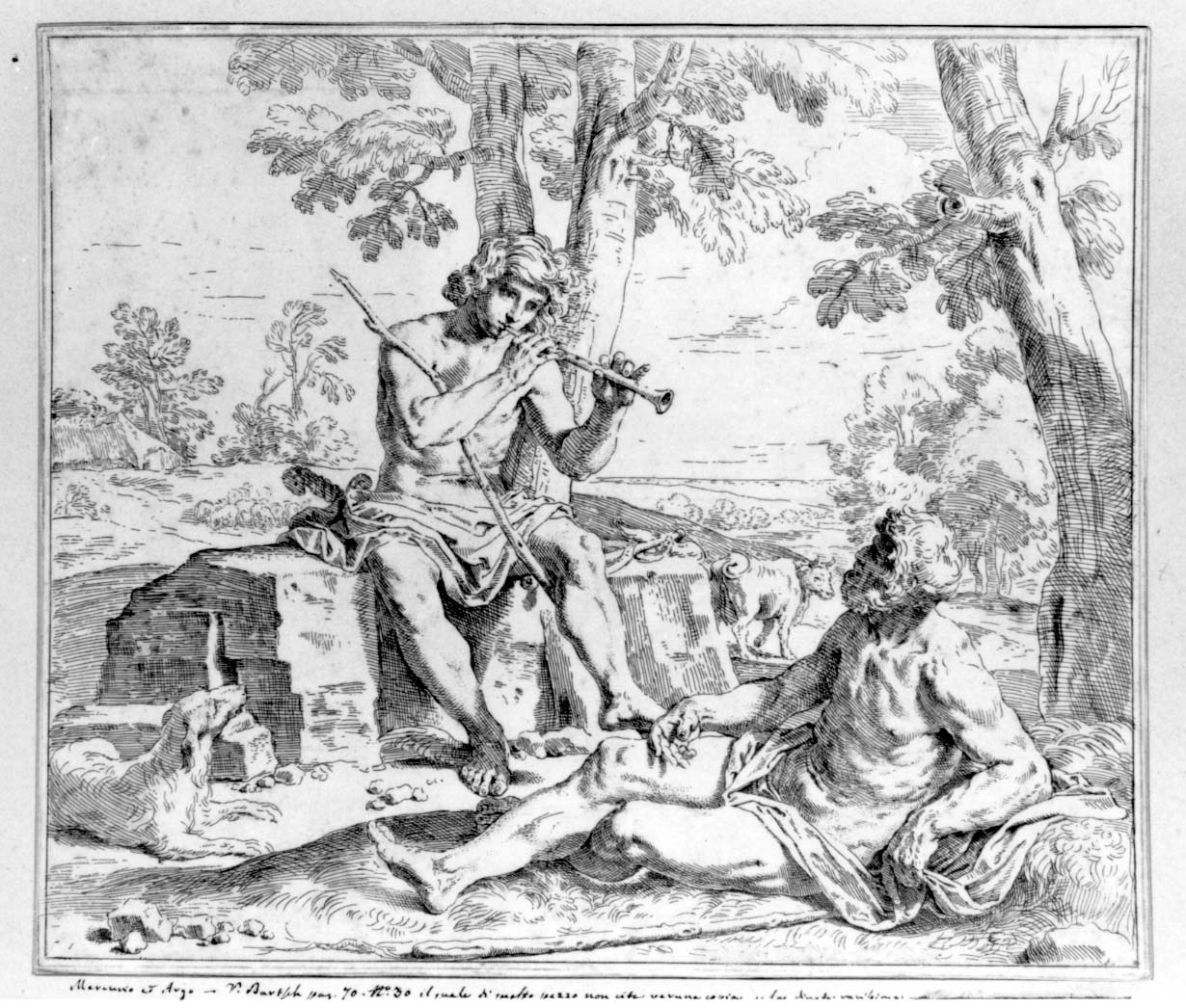 Mercurio e Argo (stampa smarginata) di Cantarini Simone detto Pesarese (sec. XVII)