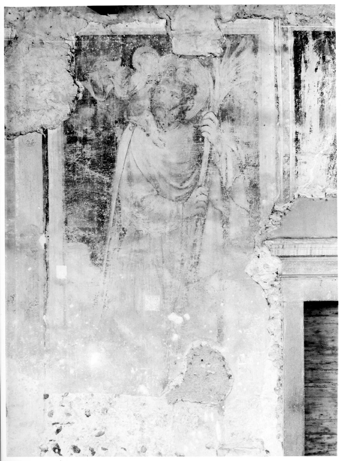 San Cristoforo guada il fiume con Gesù Bambino sulle spalle (dipinto) di Morone Domenico (maniera) (sec. XV)