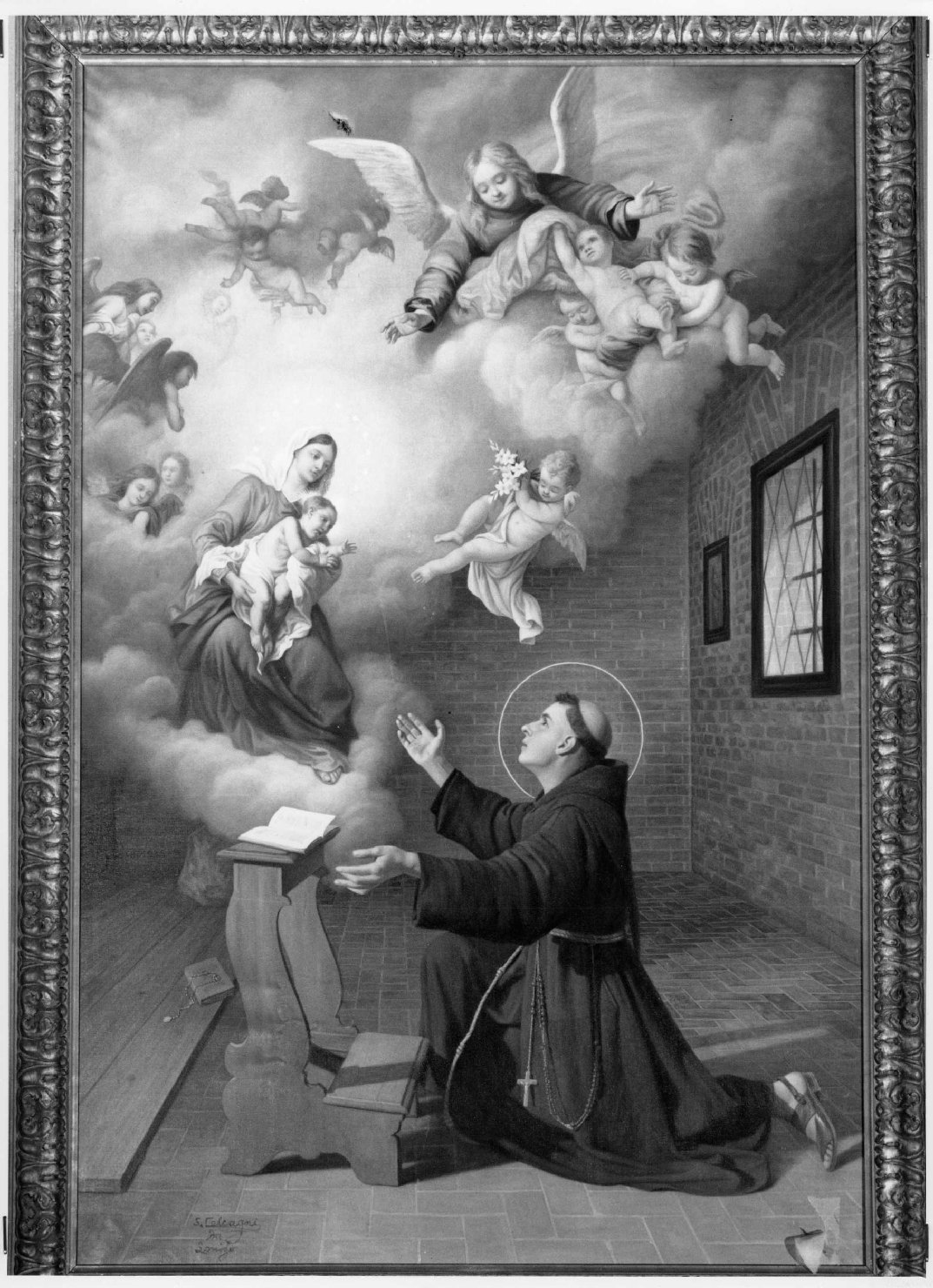 apparizione della Madonna con Bambino a Sant'Antonio da Padova (dipinto) di Calcagni S (prima metà sec. XX)