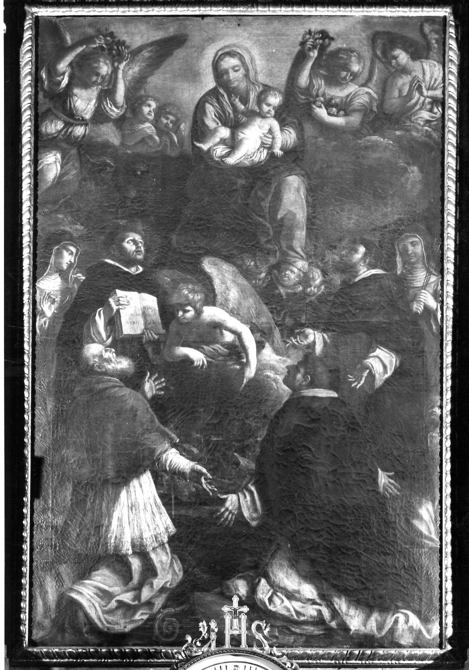 Madonna con Bambino e angeli su nubi, e gloria dei Santi domenicani con San Pio V (dipinto) di Bolognini Giovanni Battista il Vecchio (seconda metà sec. XVII)