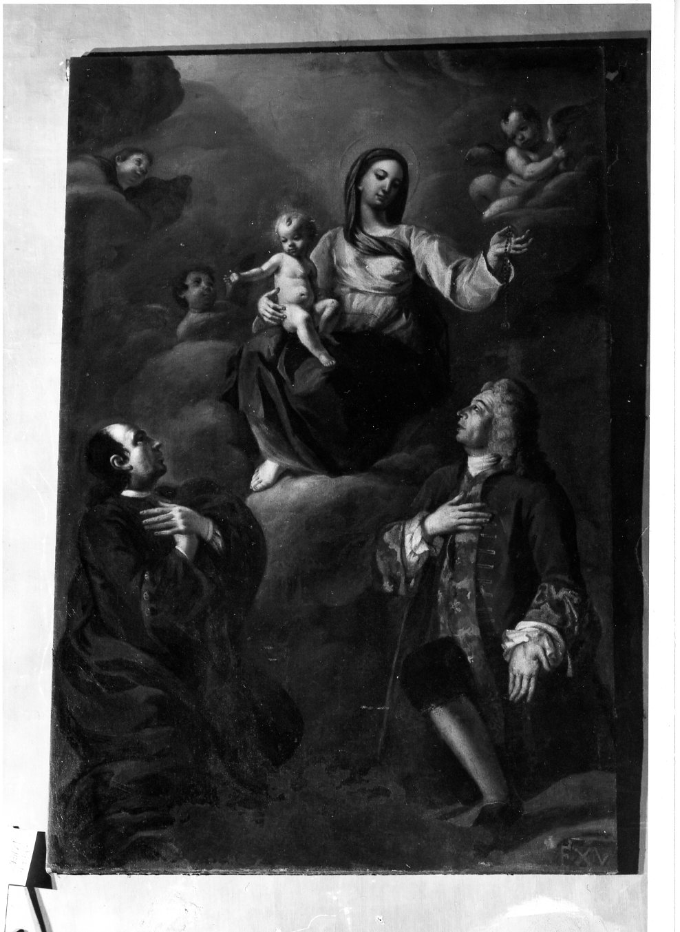 Madonna con Bambino, Santo genuflesso e donatore (dipinto) di Gavirati Antonio (sec. XVIII)