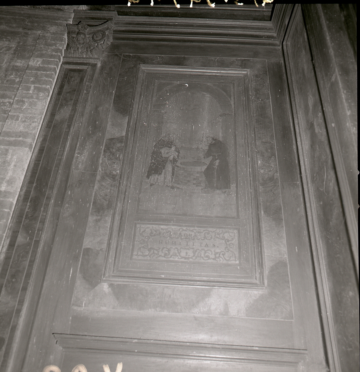 San Domenico e San Francesco presso un pozzo (pannello) - bottega ferrarese (sec. XVIII)