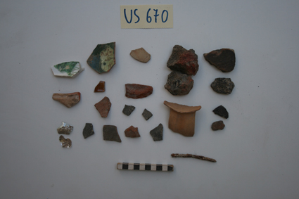 materiale proveniente da Unità Stratigrafica (ceramica, materiale di rivestimento, metallo) (limiti cronologici non precisabili)