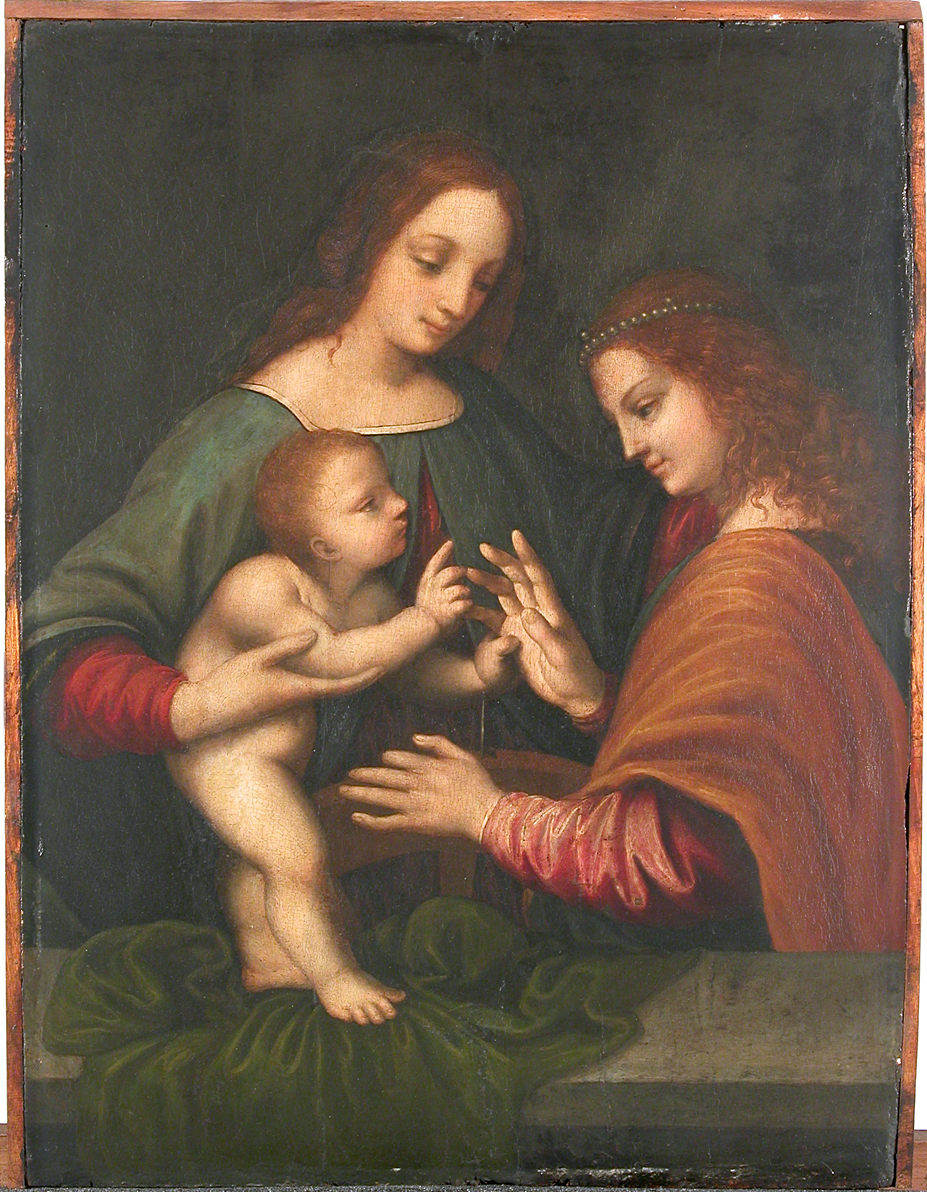 nozze mistiche di Santa Caterina (dipinto, opera isolata) di Marco da Oggiono (attribuito) (primo quarto sec. XVI)
