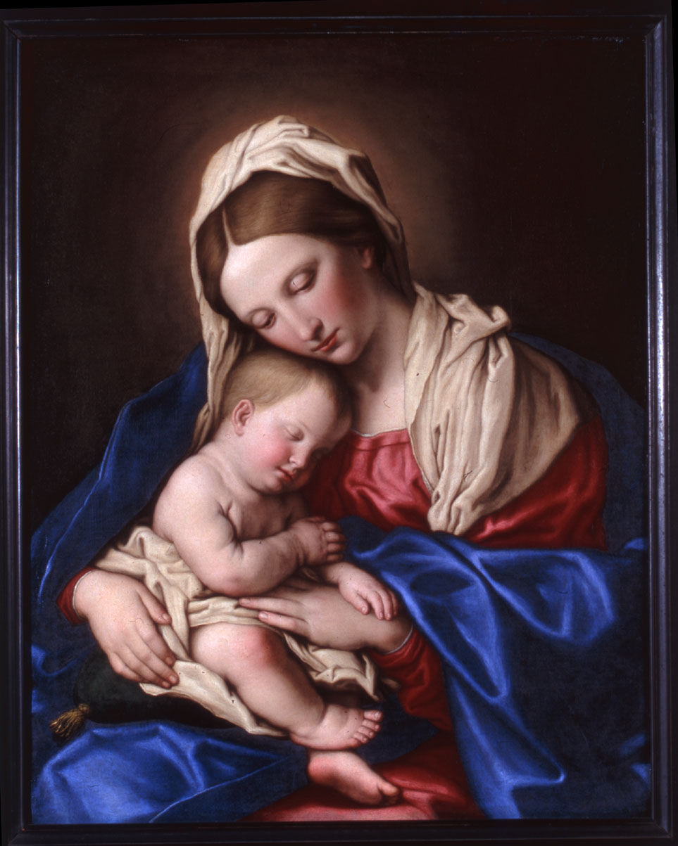Madonna con Bambino dormiente (dipinto, opera isolata) di Salvi Giovanni Battista detto Sassoferrato (bottega) (seconda metà sec. XVII)