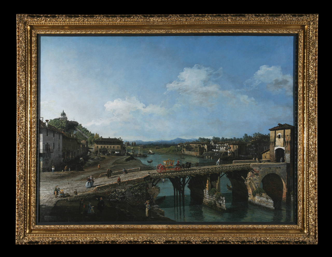 Veduta dell'antico ponte sul Po a Torino, veduta di Torino (dipinto, opera isolata) di Bellotto Bernardo (secondo quarto sec. XVIII)