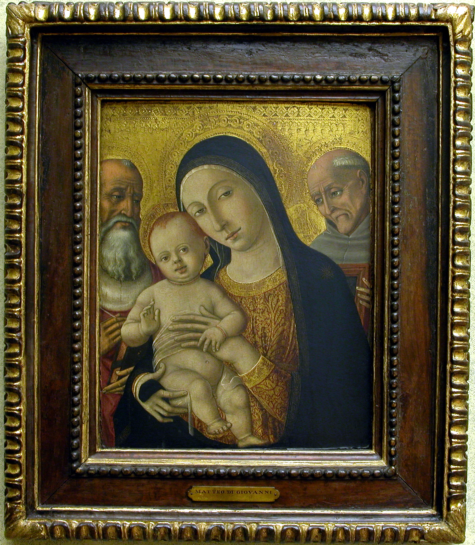 Madonna con Bambino con San Gerolamo e San Bernardino (dipinto, opera isolata) di Matteo di Giovanni di Bartolo (bottega) (terzo quarto sec. XV)