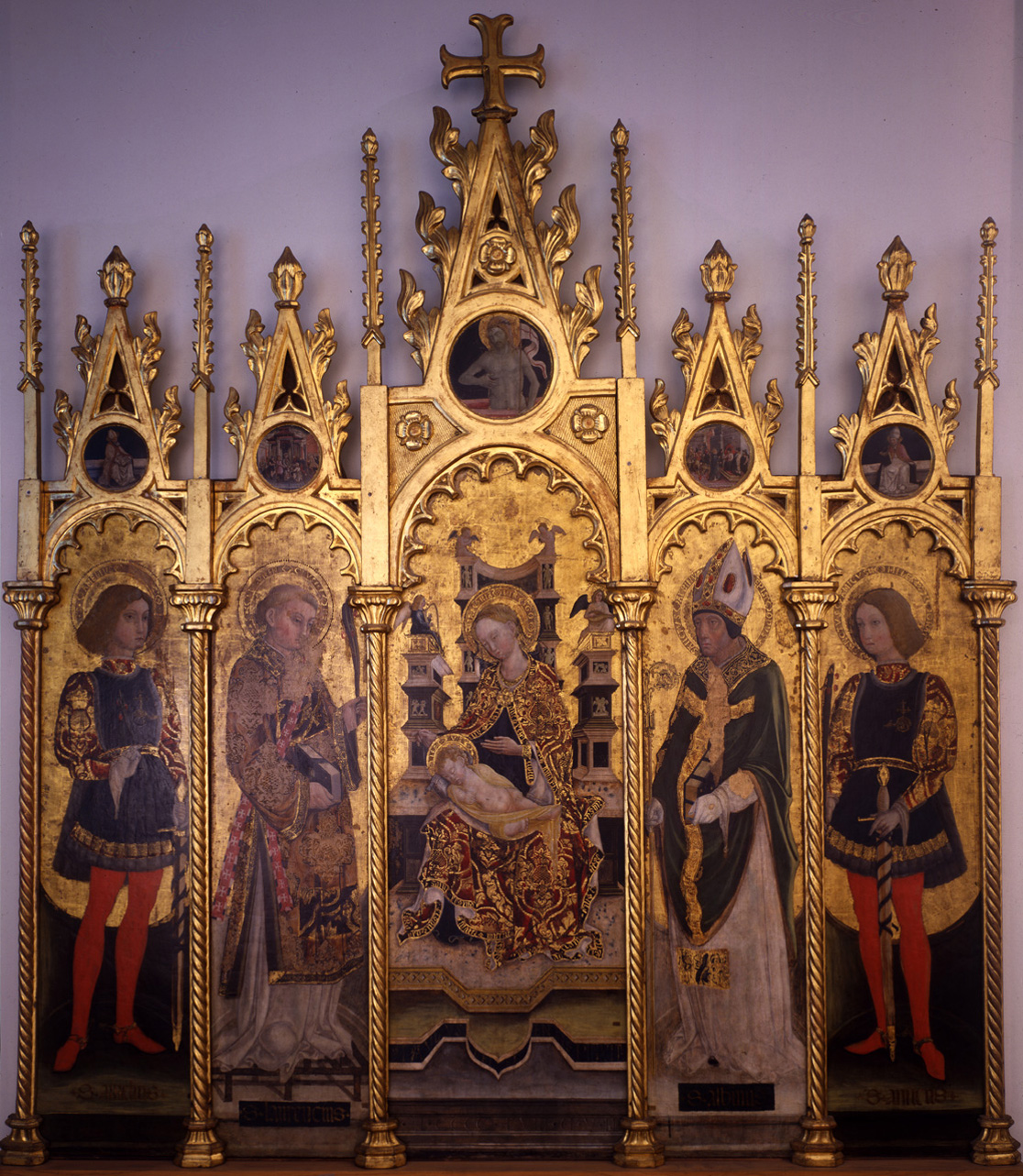 Madonna in trono con Bambino dormiente tra Sant'Amelio, San Lorenzo, Sant'Albino e Sant'Amico (dipinto - polittico, opera isolata) di Caylina Paolo il Vecchio detto Paolo da Brescia (metà sec. XV)