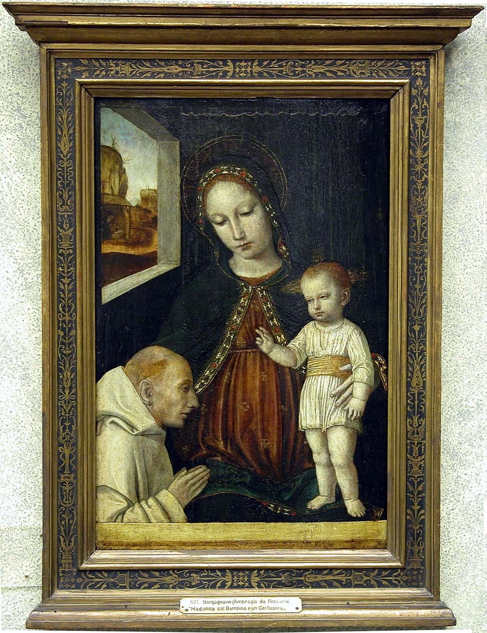 Madonna con Bambino e devoto monaco certosino (dipinto, opera isolata) di Ambrogio da Fossano detto Bergognone (ultimo quarto sec. XV)