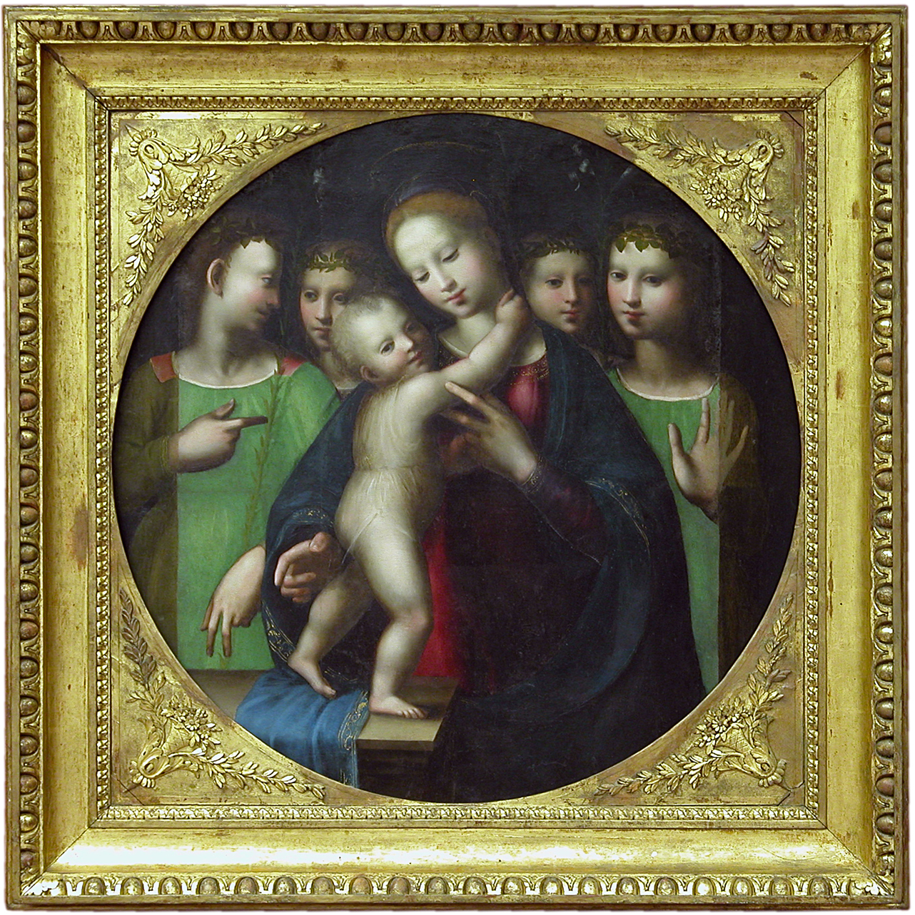 Madonna con Bambino e angeli (dipinto, opera isolata) di Bigordi Ridolfo detto Ridolfo del Ghirlandaio (cerchia) (primo quarto sec. XVI)