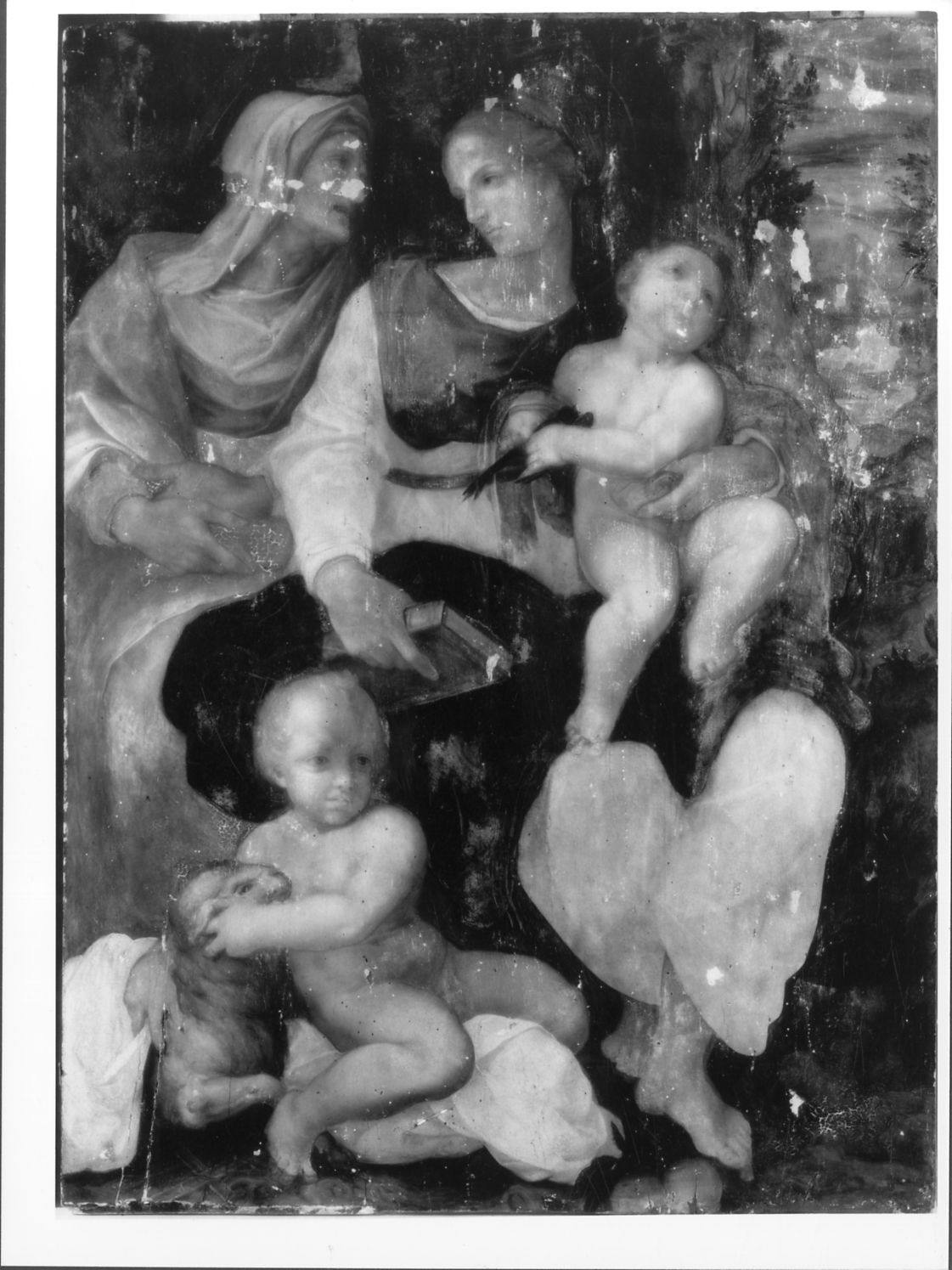 Sant'Anna Metterza con San Giovannino e l'agnello, Madonna con Bambino, Sant'Anna, San Giovannino e agnello (dipinto, opera isolata) - ambito fiorentino (terzo quarto sec. XVI)