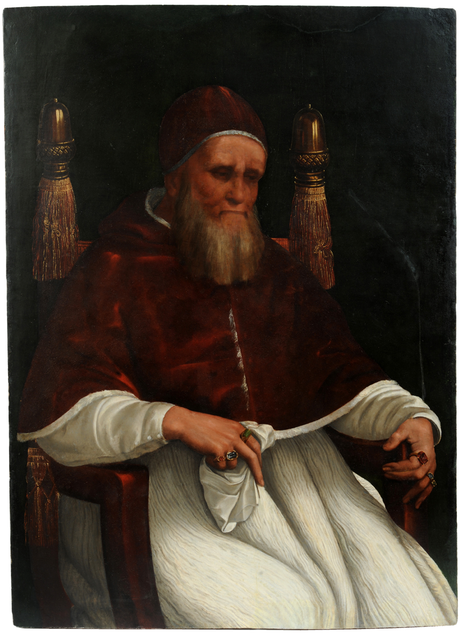 Ritratto di papa Giulio II, ritratto di pontefice (dipinto, opera isolata) di Sanzio Raffaello (scuola) (primo quarto sec. XVI)