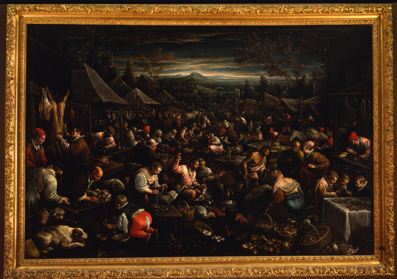 Piccolo mercato, mercato (dipinto) di Da Ponte Leandro detto Leandro Bassano (fine secc. XVI)