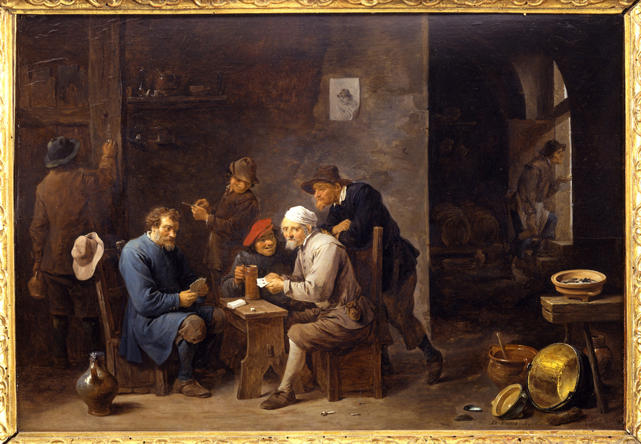 giocatori di carte (dipinto, opera isolata) di Teniers David - ambito fiammingo (metà sec. XVII)