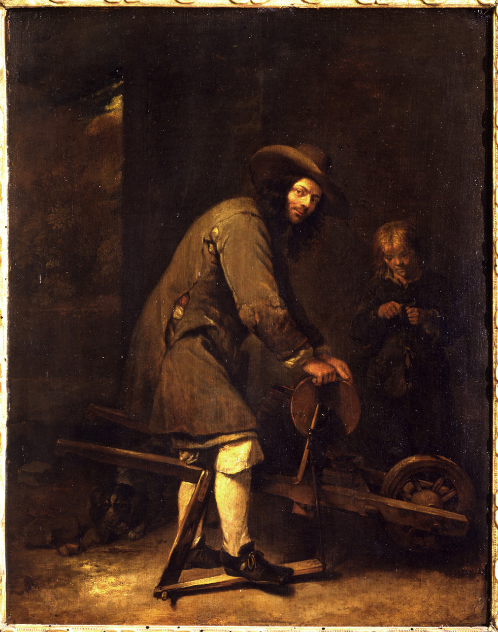 arrotino ambulante (dipinto, opera isolata) di Netscher Caspar - ambito olandese (terzo quarto sec. XVII)