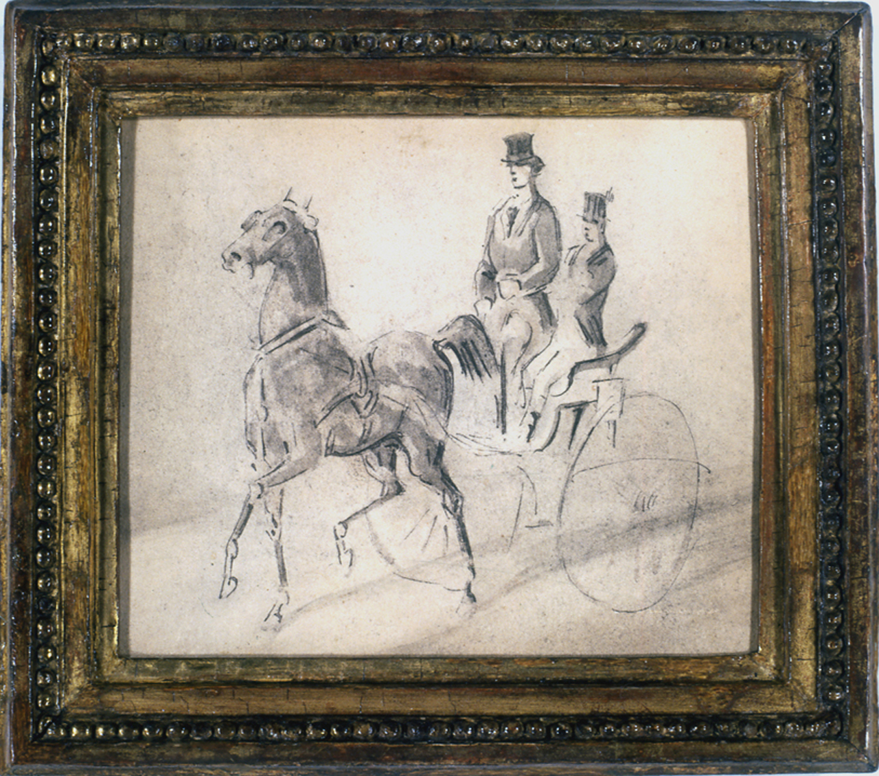 calesse con due figure maschili (disegno, opera isolata) di Guys Constantin (terzo quarto sec. XIX)