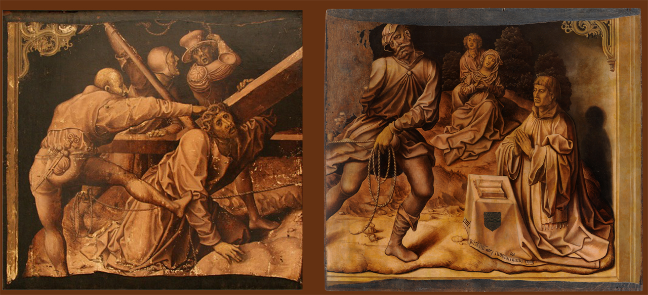 Madonna sorretta da San Giovanni durante la salita di Cristo al Calvario e donatore (dipinto, opera isolata) di van Orley Bernard - ambito fiammingo (sec. XVI)