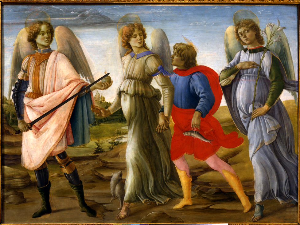 I tre arcangeli e Tobiolo, San Michele Arcangelo San Gabriele arcangelo, San Raffaele arcangelo e Tobiolo (dipinto, opera isolata) di Lippi Filippino (ultimo quarto sec. XV)