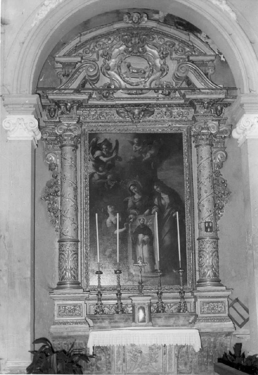 Il Miracolo di Soriano, immagine di San Domenico retta dalla Madonna con Santa Maria Maddalena e Santa Caterina (dipinto) di Stringa Francesco (attribuito) (sec. XVII)