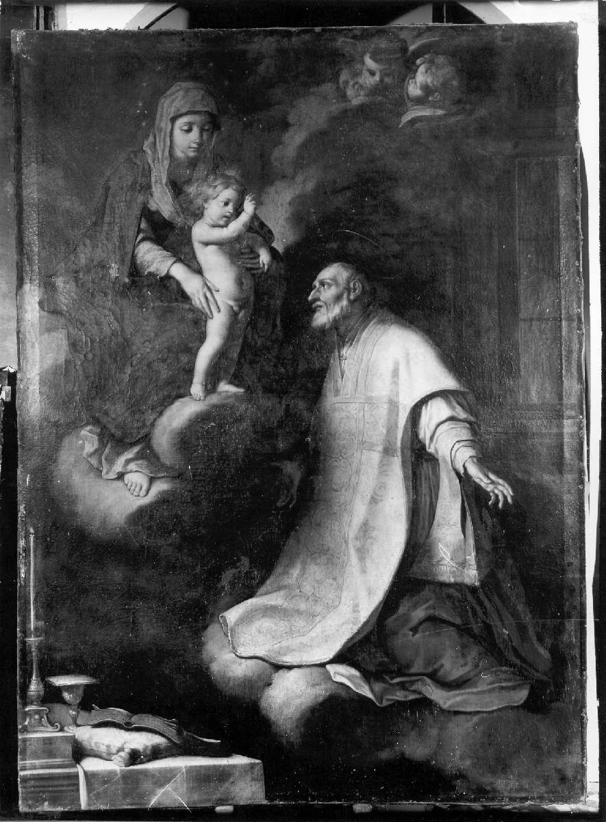 Madonna con Bambino e San Filippo Neri (dipinto) di Cignani Carlo (attribuito) (sec. XVII)