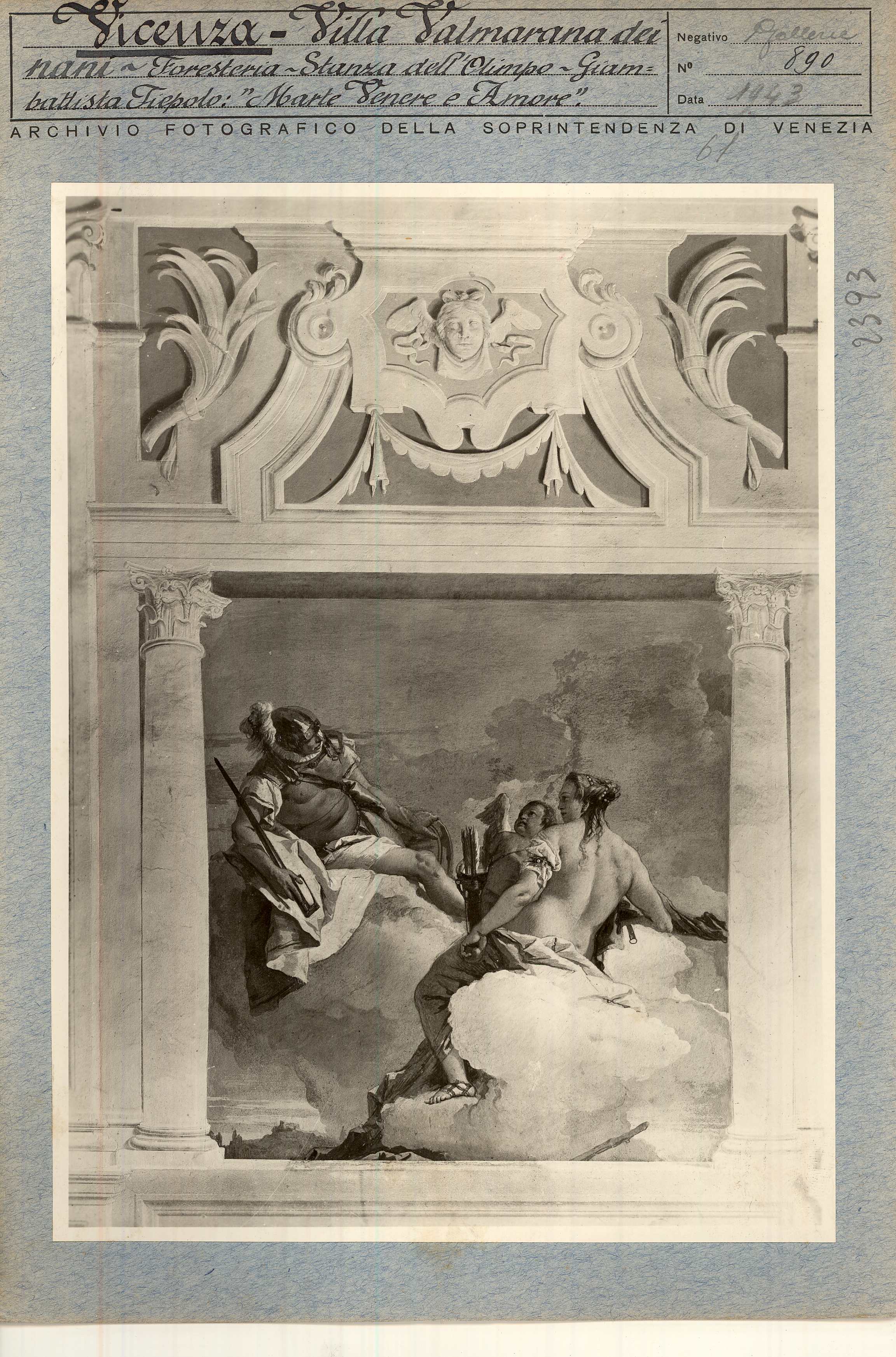 Vicenza. Villa Valmarana ai Nani. Foresteria. Stanza degli dei dell'Olimpo. Venere e Marte (positivo) di Soprintendenza ai Monumenti (1943/00/00)