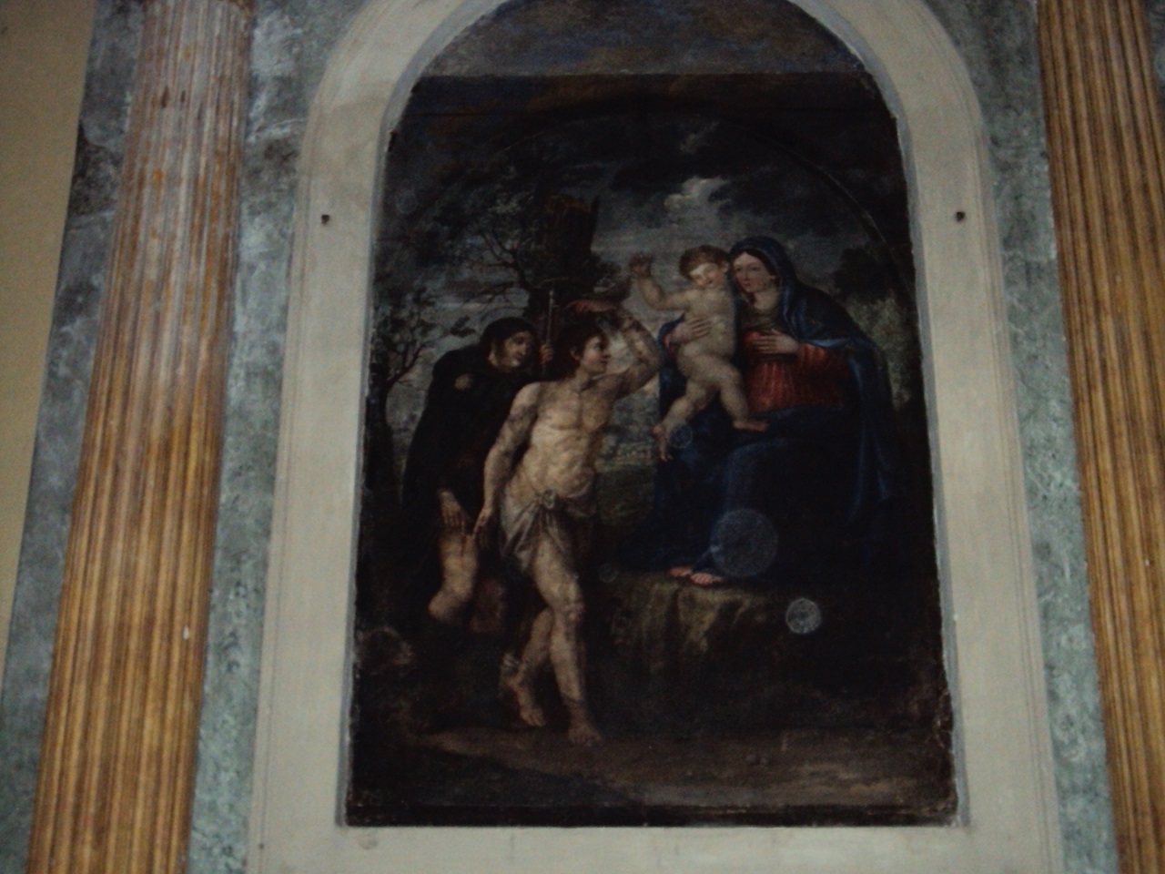 Madonna con Bambino e San Rocco e San Sebastiano (dipinto, opera isolata) - ambito mantovano (ultimo quarto sec. XVI)